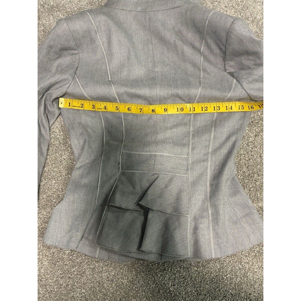 WHBM Ruffle Front Blazer Gray Herringbone Peplum Jacket Women’s 0 Military Style - Picture 8 of 8